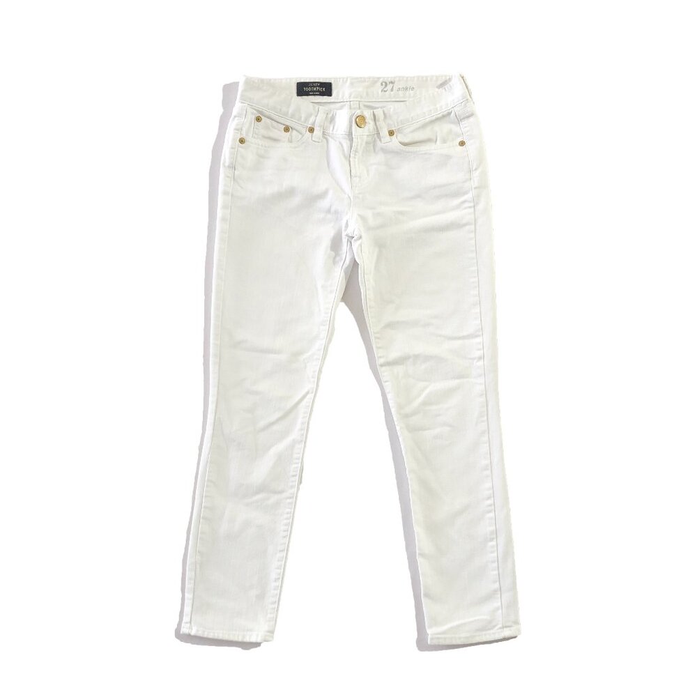 J. Crew Toothpick Jeans Womens Size 27 White Stretch Denim Skinny Ankle Mid Rise